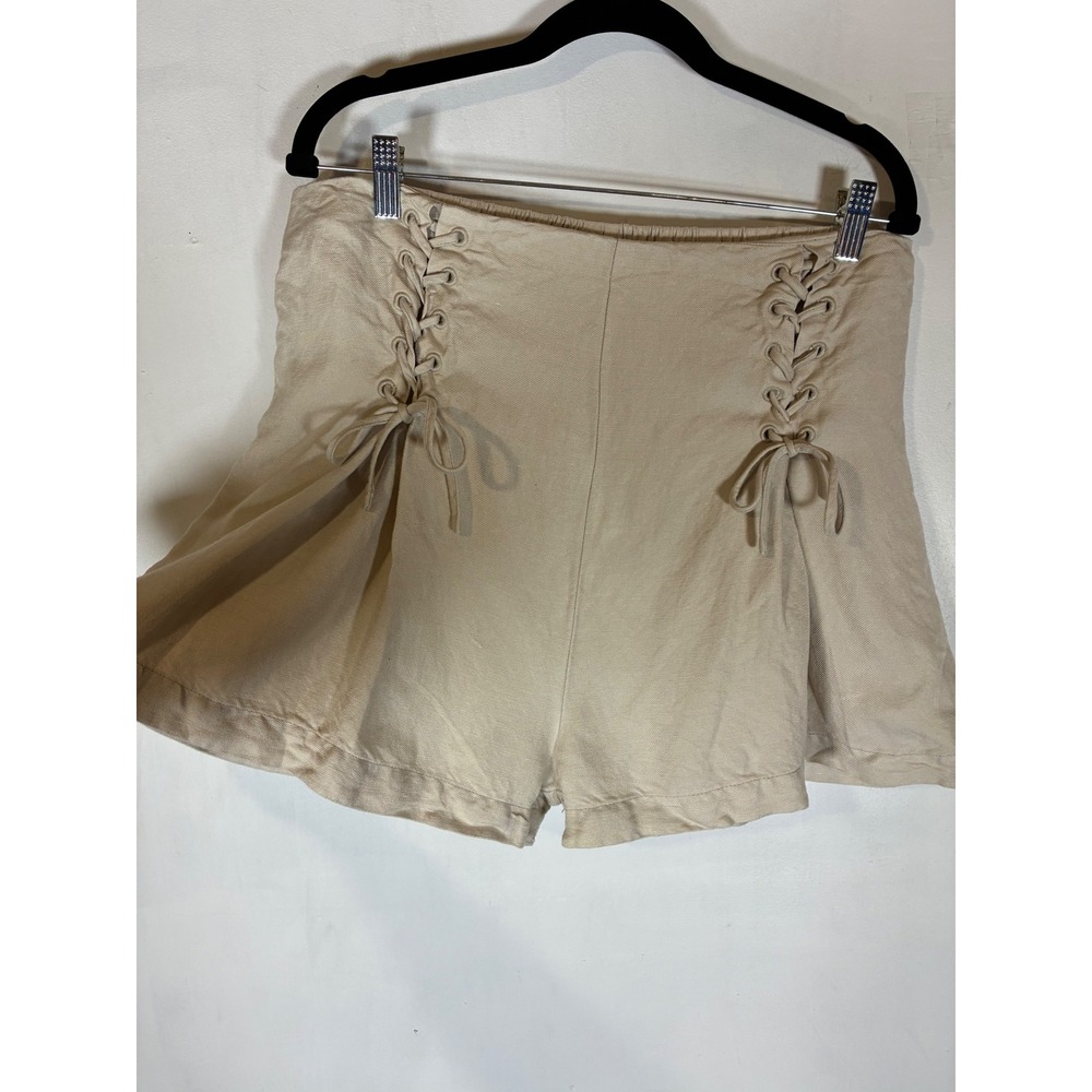 A New Day XL Linen Blend Lace Up Shorts Beige High Rise Elastic Waist Boho